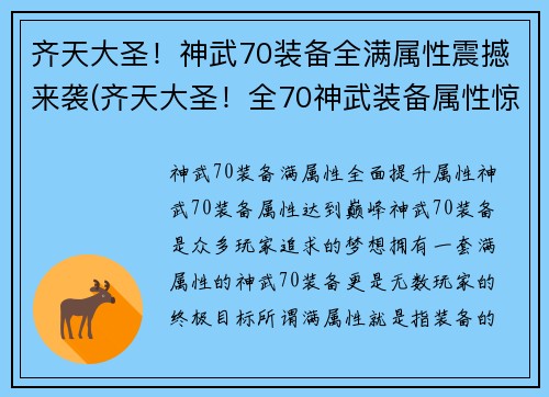 齐天大圣！神武70装备全满属性震撼来袭(齐天大圣！全70神武装备属性惊人！)